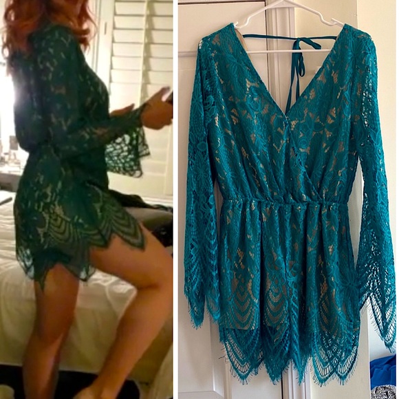 Xhilaration Pants - ‼️🦚Art Deco Gatsby Teal Lace Romper M Xhilaration